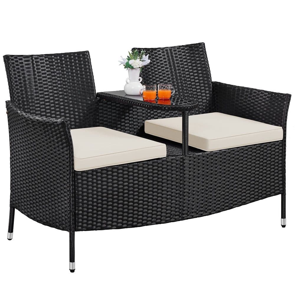 Yaheetech Balkonset 2-Sitzer Polyrattan Gartenbank, Gartenstuhl Gartensessel Zweisitzer-Stuhl Doppelsessel Tischfunktion - Bild 2