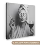 OneMillionCanvasses® Leinwandbild Frau - Maske - Wein - Zigarette, Fotodruck 20x20 cm Bild 2