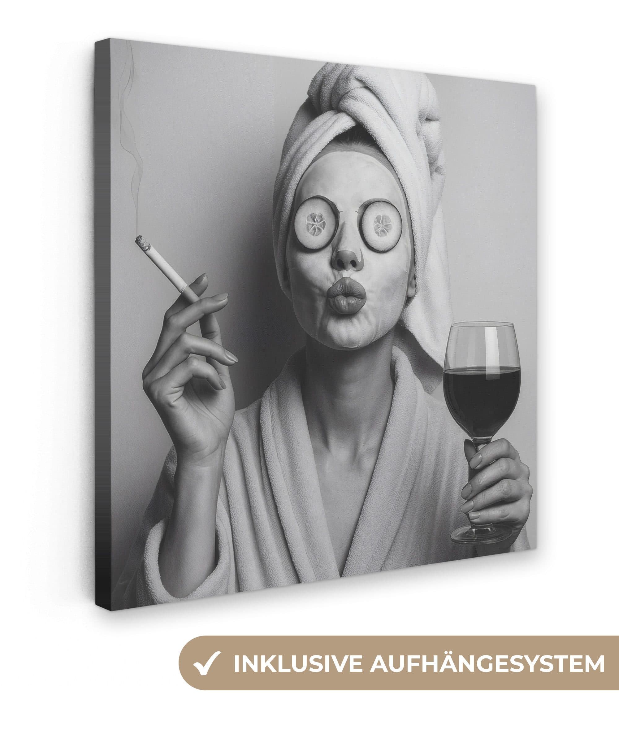 OneMillionCanvasses® Leinwandbild Frau - Maske - Wein - Zigarette, Fotodruck 20x20 cm - Bild 2
