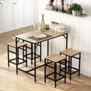 HOMCOM Bartisch-Set 5-tlg. Eiche Schwarz mit 4 Hockern Bild 2