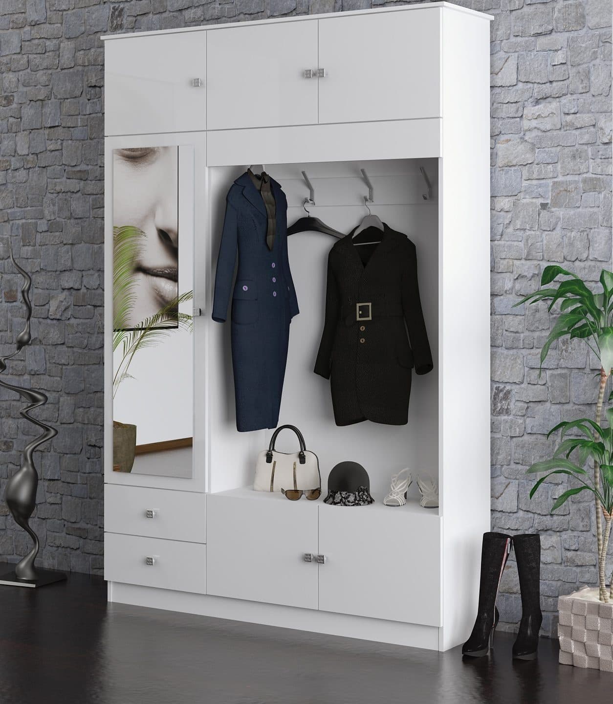 Garderobenschrank Kompakta Weiß Hochglanz 6-Türer - Bild 2