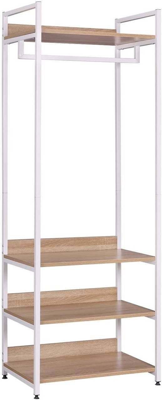 Woltu Kleiderständer mit Schuhregal Holz Stahl Weiß Braun - Bild 2