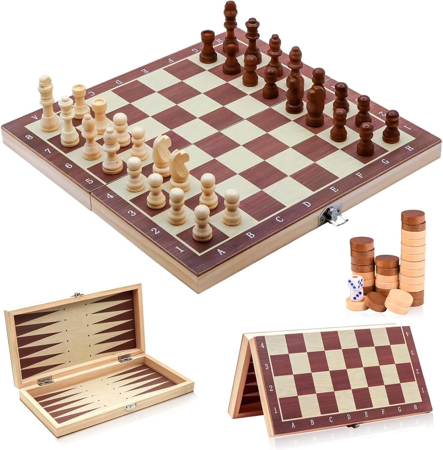 COFI 1453 3-in-1 Brettspiel Schach Dame Backgammon Massivholz - Bild 2