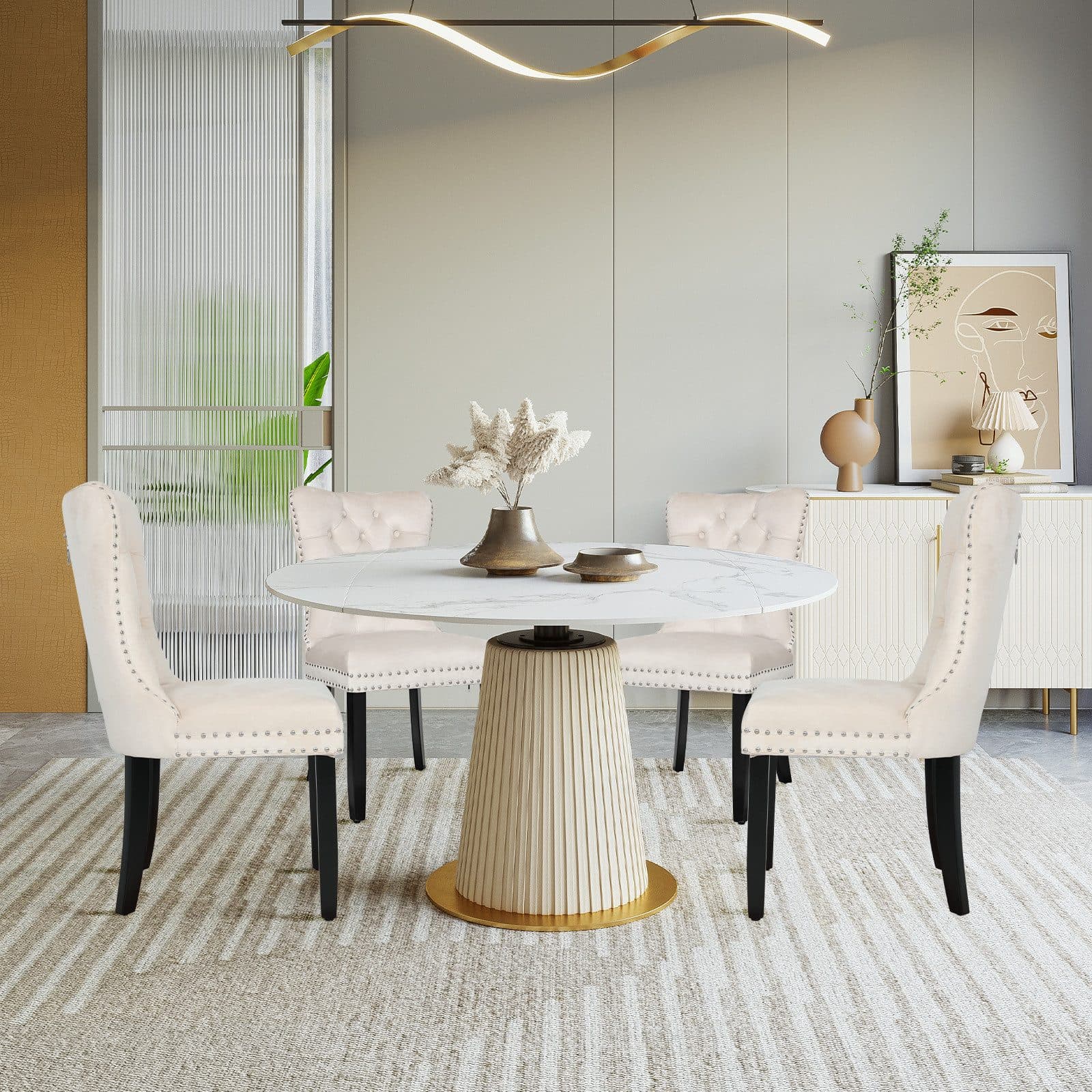 Puluomis Esszimmerstuhl Samt mit Eichenbeinen Grau/ Schwarz/Beige - Bild 2
