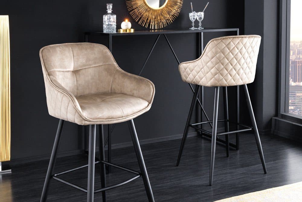 riess-ambiente Barhocker EUPHORIA Samt champagner greige/schwarz mit Lehne - Bild 2