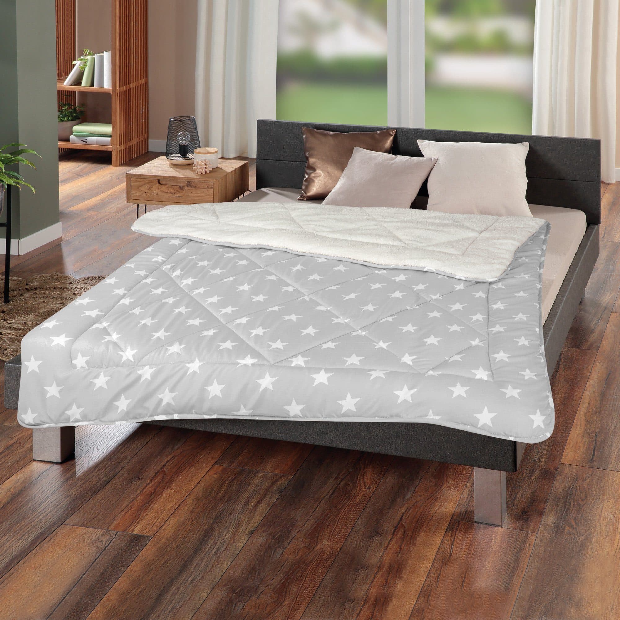 Bestlivings Wende-Steppdecke 135x200cm Silber Grau Sherpa-Fleece Mikrofaser - Bild 2