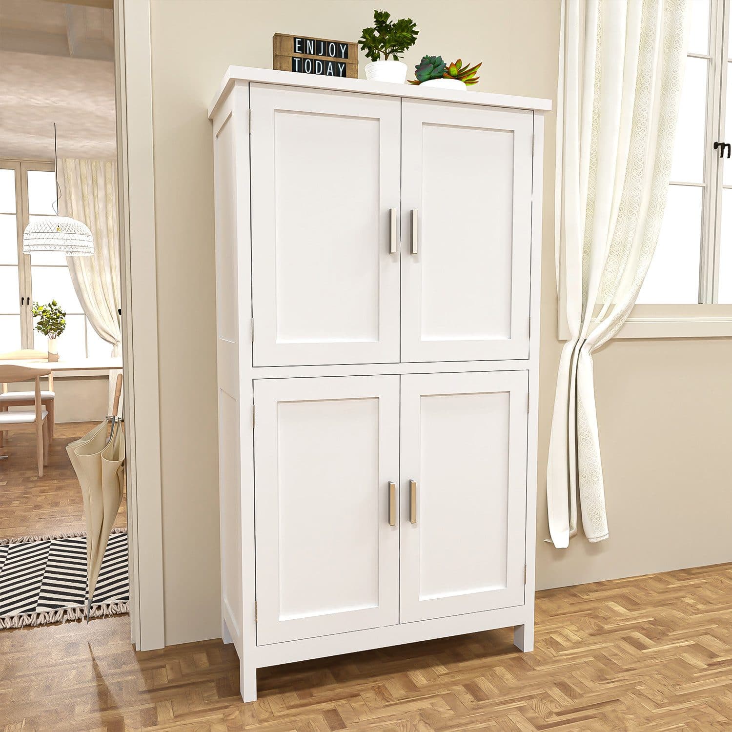 oyajia Mehrzweckschrank Küchenschrank Badezimmerschrank 4 Türen Weiß - Bild 2
