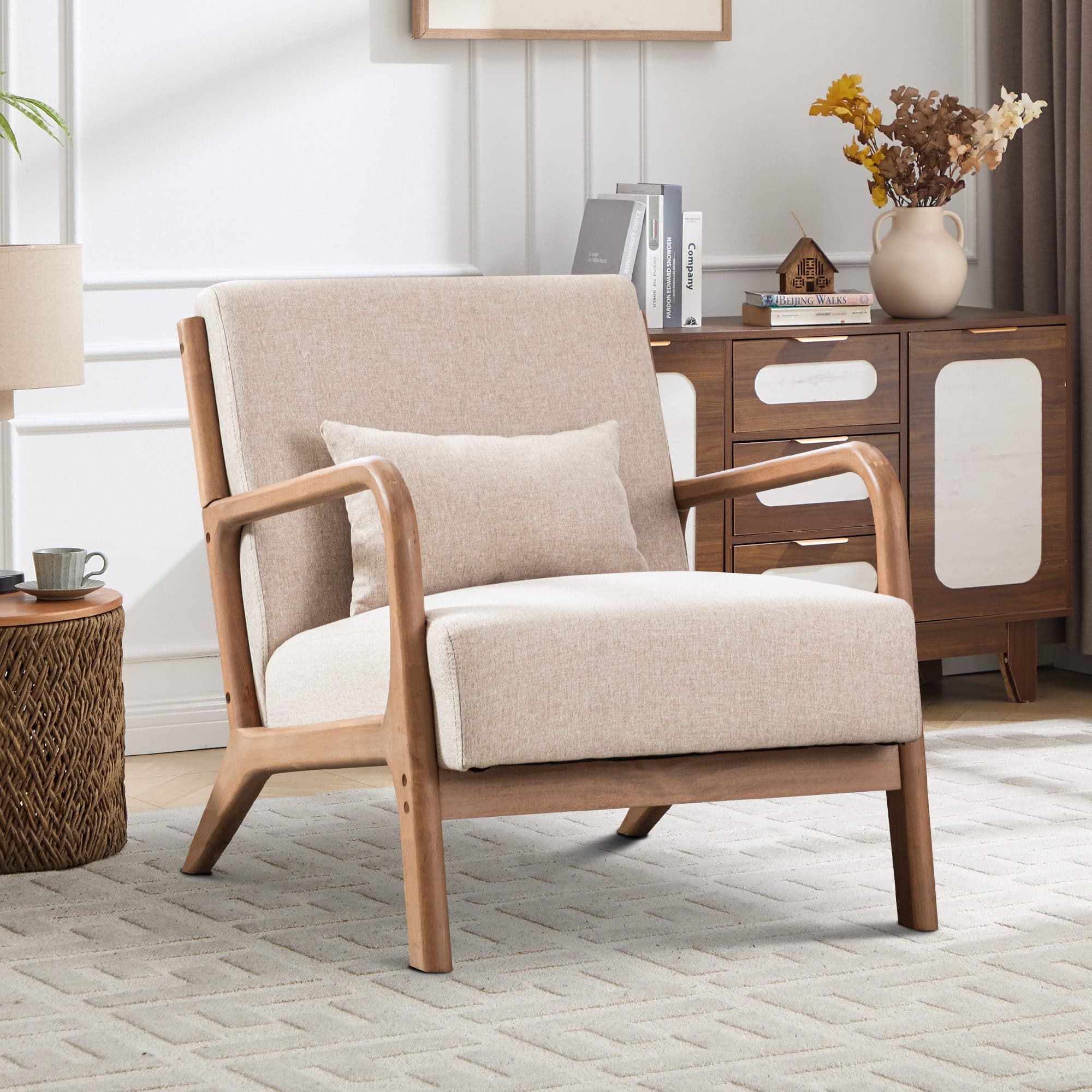 CANMOV Accent Sessel Beige mit Hocker & Lendenkissen - Bild 2