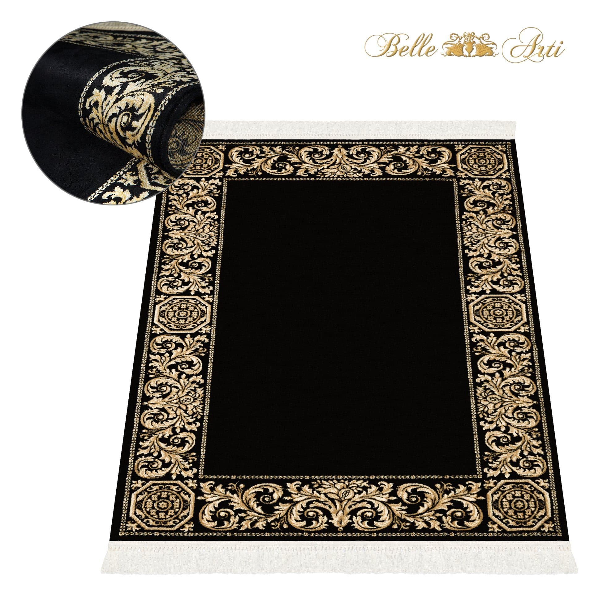 Belle Arti Teppich Luxus Barock Schwarz Gold Seidenglanz Viskose - Bild 2