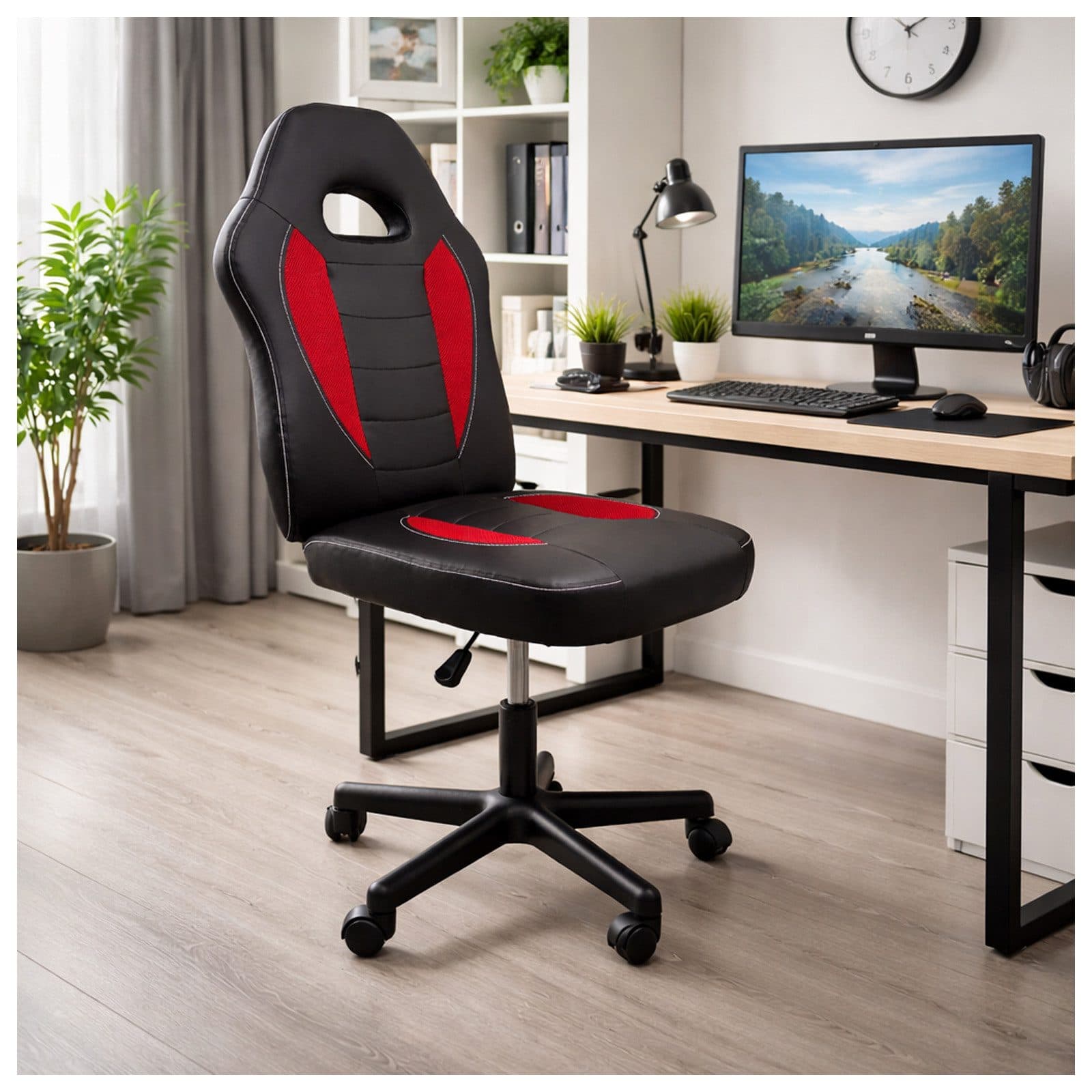 HTI-Living Schreibtischstuhl höhenverstellbar 360°-Drehfunktion Schwarz-Rot