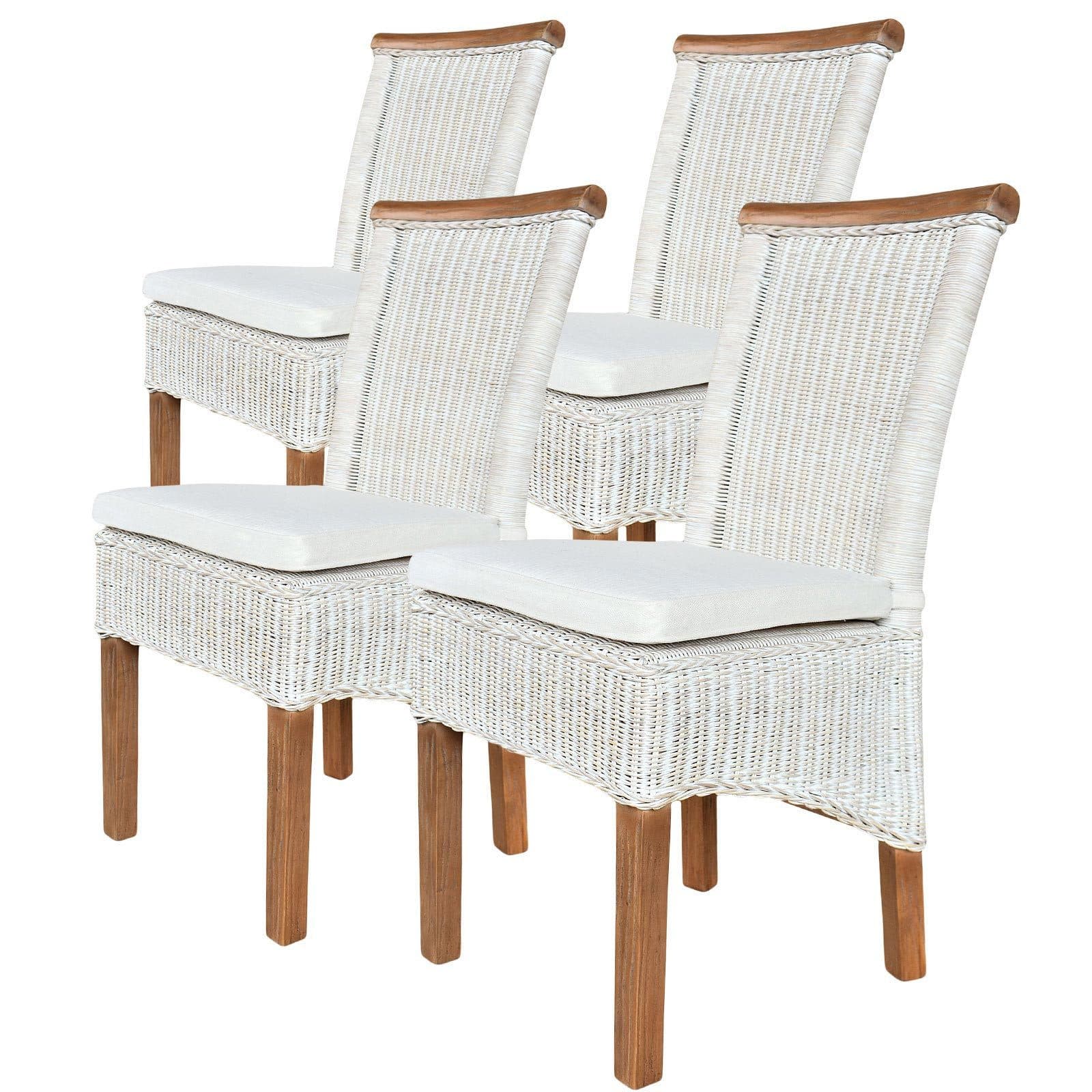 Amagohome Rattanstuhl Esszimmer Stühle Set Perth 4 Stück weiß - Bild 2