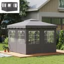 Outsunny Pavillonseitenteil mit 8 Fenstern, Klettverschluss, 1x205 cm, für Pavillonrahmen 3 x 3 m, Seitenwand 4er Set, Wasserdicht, Winterfest, Dunkelgrau Bild 2