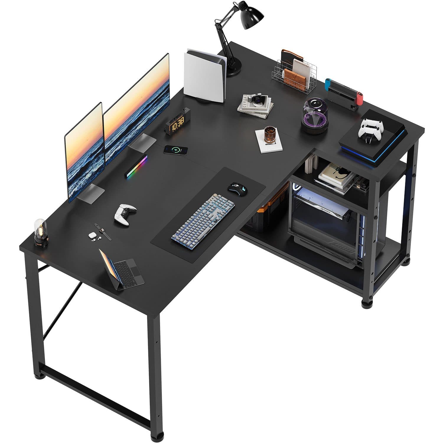 HOMALL Eckschreibtisch 100/120L Form mit Ablagefächern, 2 Tier DIY Lagerregalen Computertisch - Bild 2