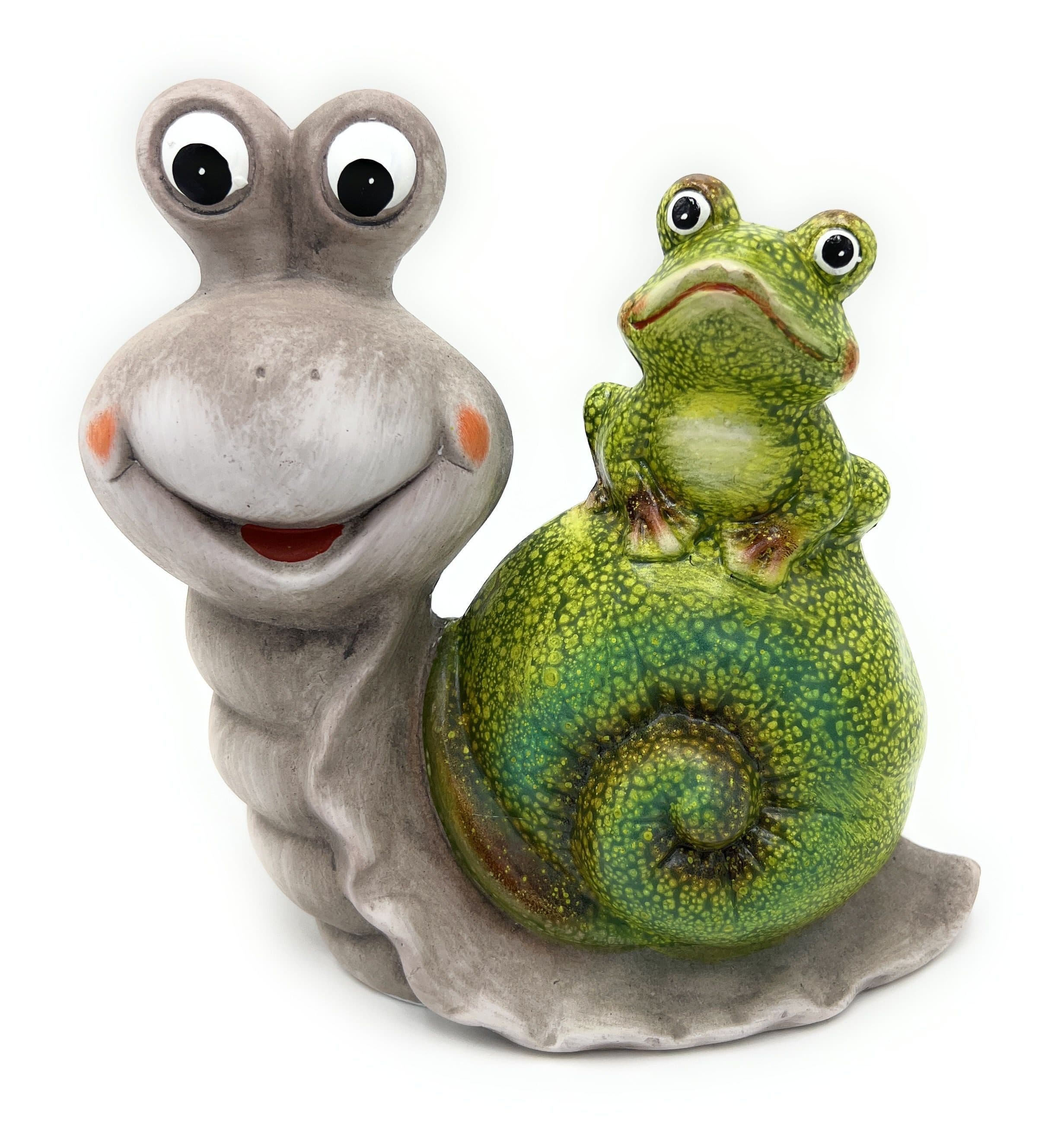 Dragimex Gartenfigur Deko-Schnecke mit Frosch Grau-Grün