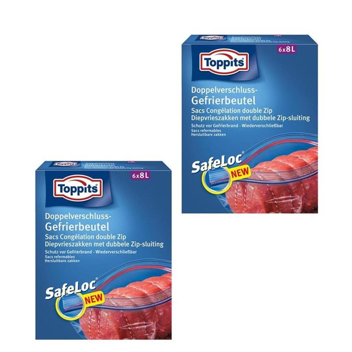Toppits Doppel-Verschluss Gefrierbeutel 6x8 Liter Transparent (2er Pack)