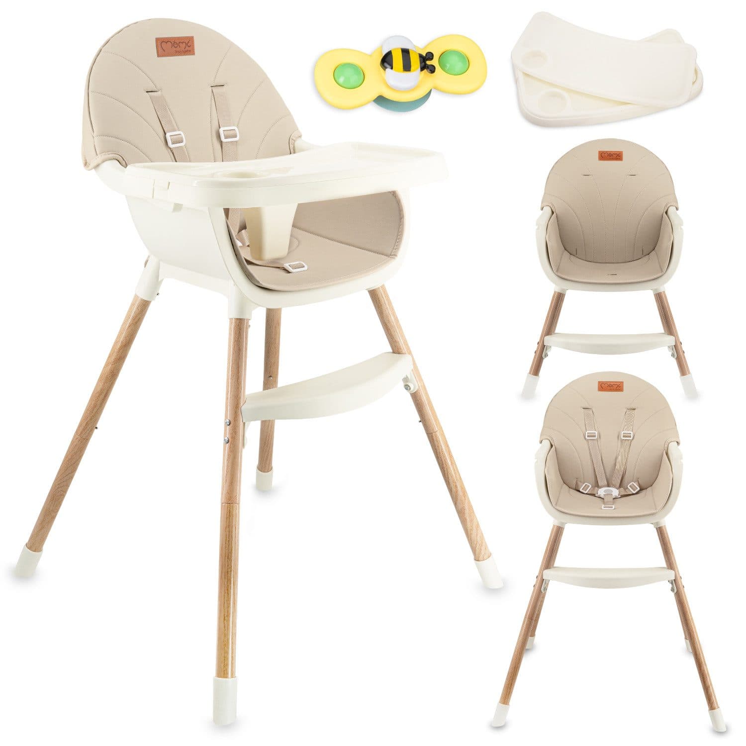 MoMi Kinderstuhl Reki 2in1 Hochstuhl Beige PU-Kunstleder - Bild 2