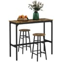HOMCOM Bartisch-Set 3-tlg. mit 2 Hockern Rustikal-Braun MDF Stahl Bild 2
