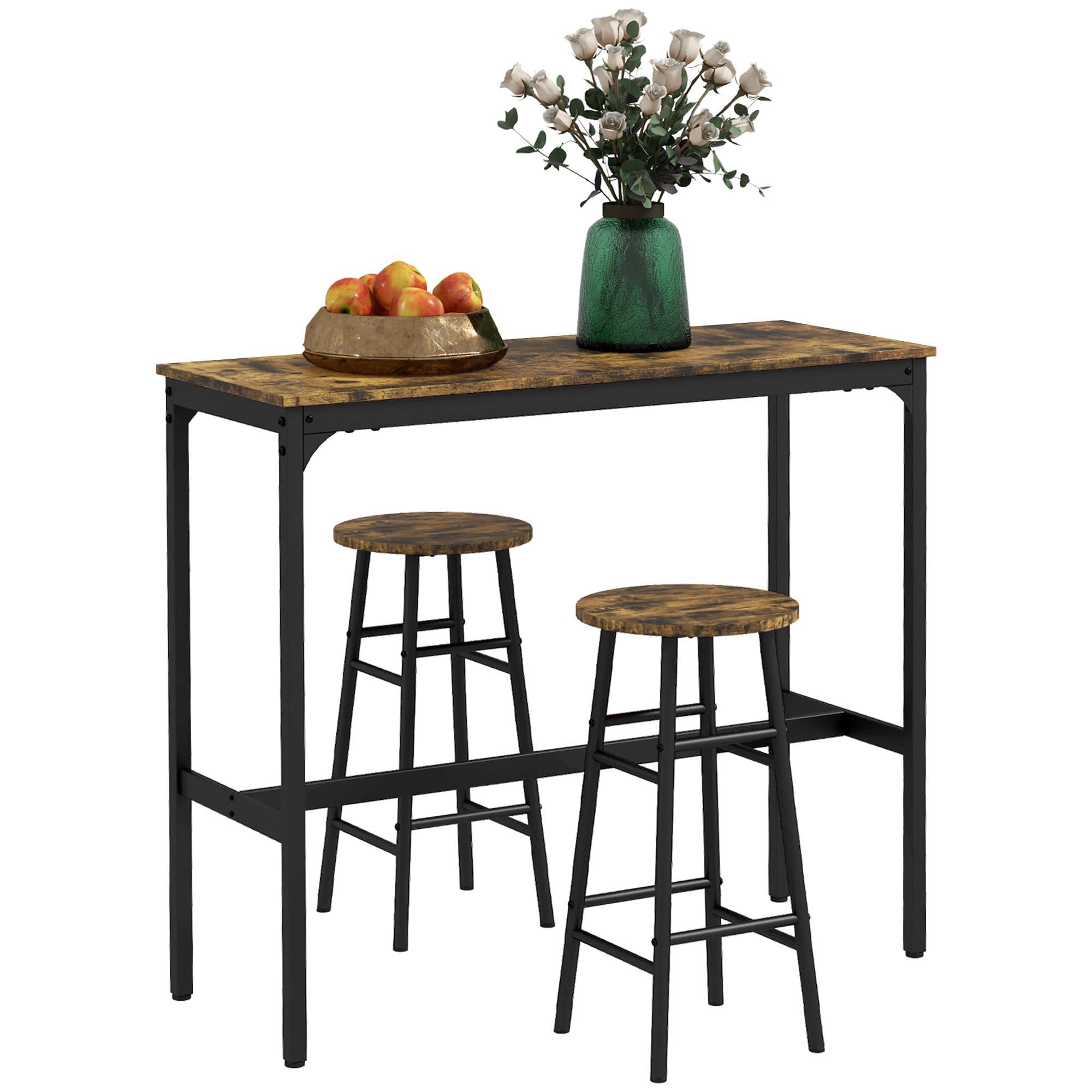 HOMCOM Bartisch-Set 3-tlg. mit 2 Hockern Rustikal-Braun MDF Stahl - Bild 2