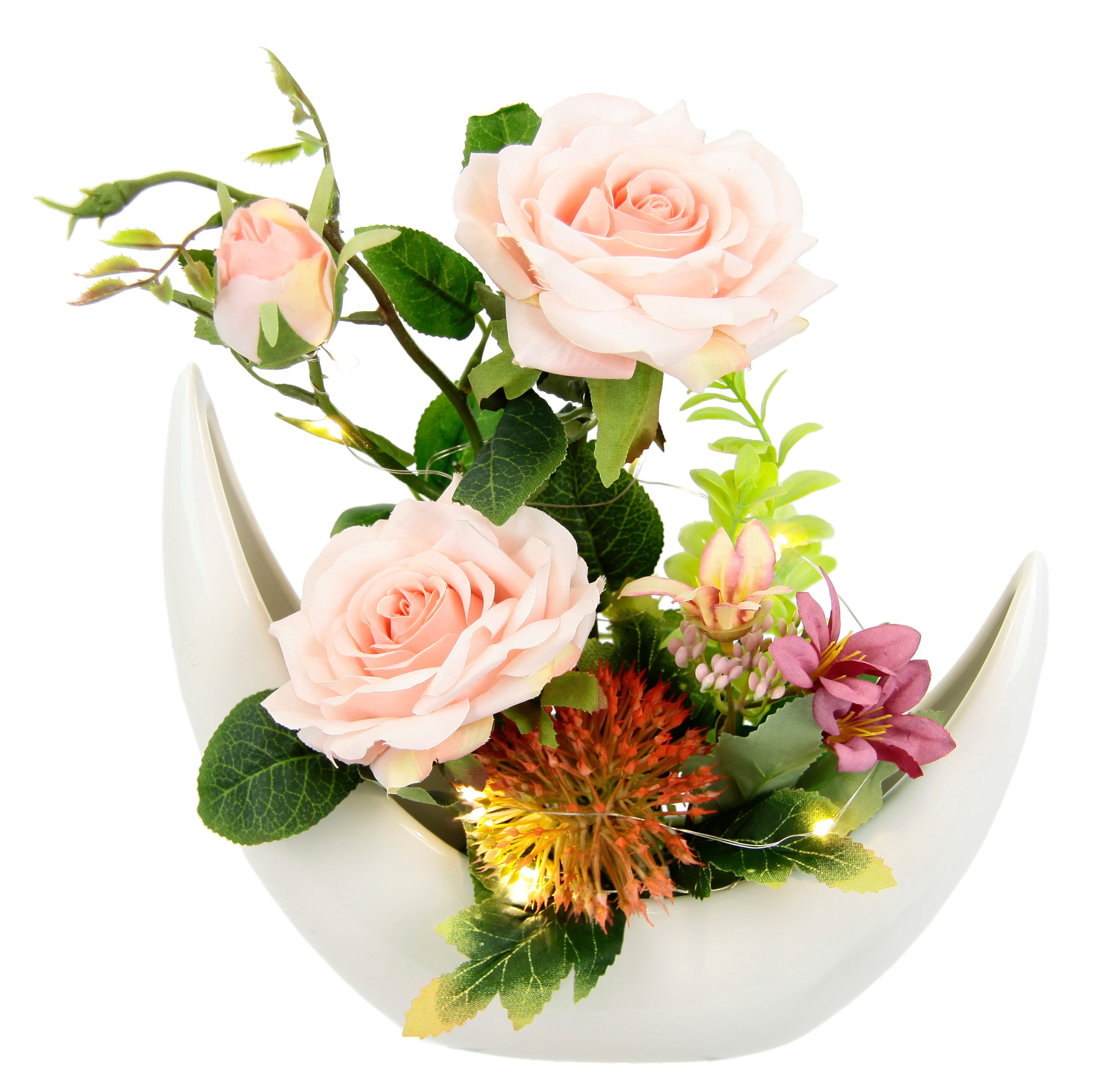 I.GE.A. Kunstblumenarrangement Rosen Rosa in Keramikvase - Bild 2