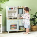 AIYAPLAY Spielküche Kinderküche Blau/Weiß mit Herd & Mikrowelle Bild 2