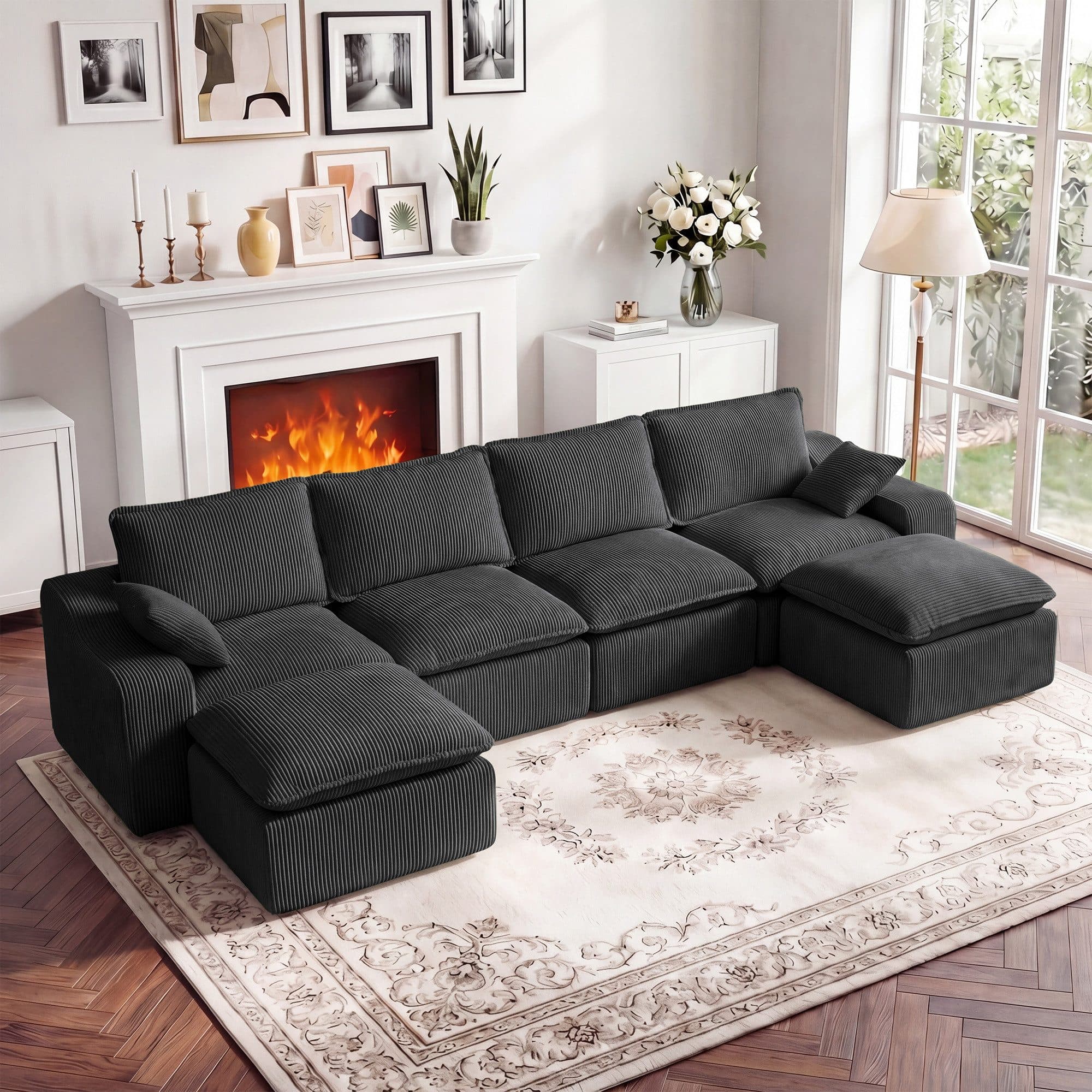 Vipbear Modulares Cordsofa mit Hocker, Grau, U-Form Schlafsofa - Bild 2