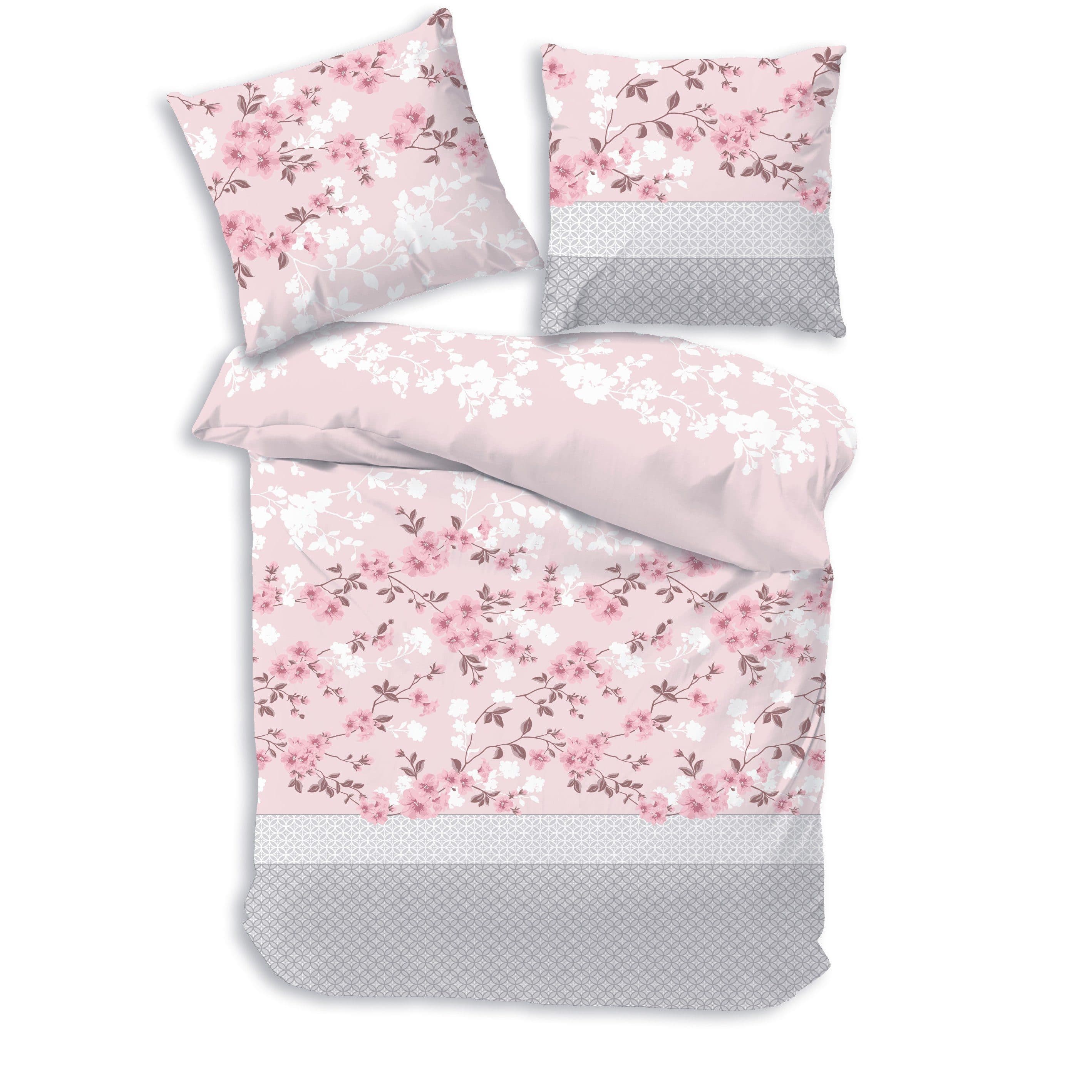 Träumschön Renforce Bettwäsche Rosa Grau Blumenmuster 100% Baumwolle - Bild 2