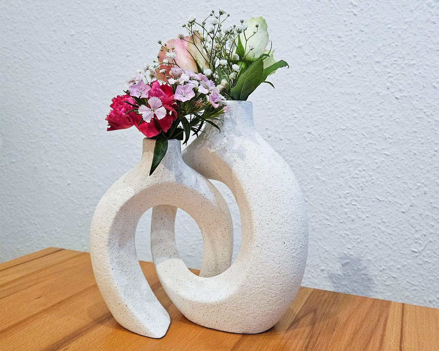 Yudu Tischvase 2-teiliges Vasen Set Weiss Keramik Romantik Design - Bild 2