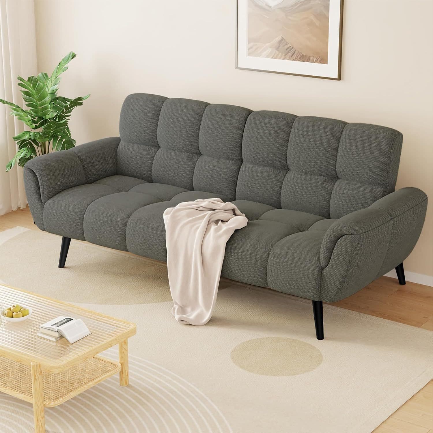 Jiexi 3-Sitzer Sofa Mit Schlaffunktion Grau Modern - Bild 2