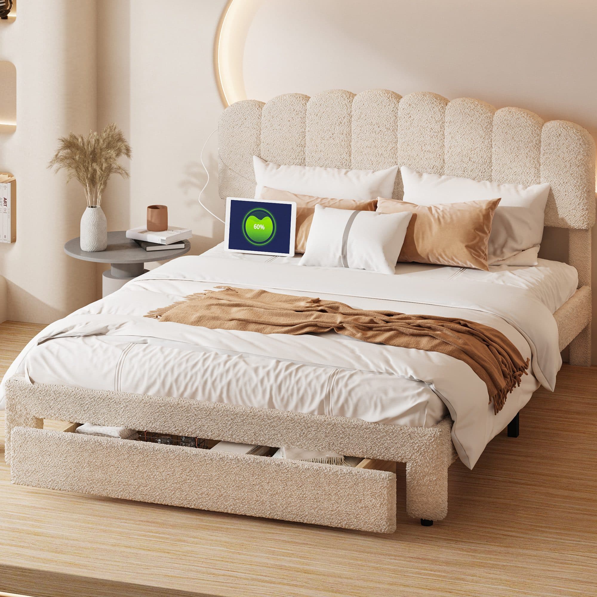 ADWOLT Polsterbett Beige mit USB & Stauraum - Bild 2