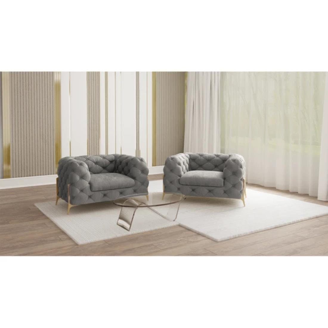 S-Style Möbel Chesterfield-Sessel Ashley Grau mit Goldenen Metallfüßen - Bild 2