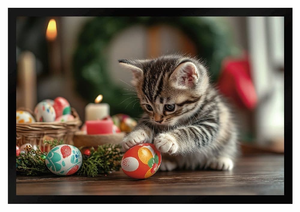 Ladreas Fußmatte Ostern niedliche Katze Ostereier