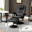 HOMCOM Massagesessel mit Hocker Schwarz Kunstleder Relaxliege 360° drehbar Bild 2