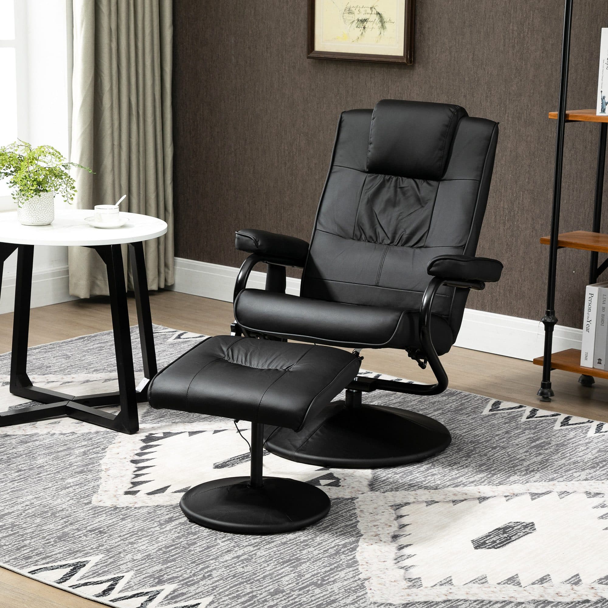 HOMCOM Massagesessel mit Hocker Schwarz Kunstleder Relaxliege 360° drehbar - Bild 2