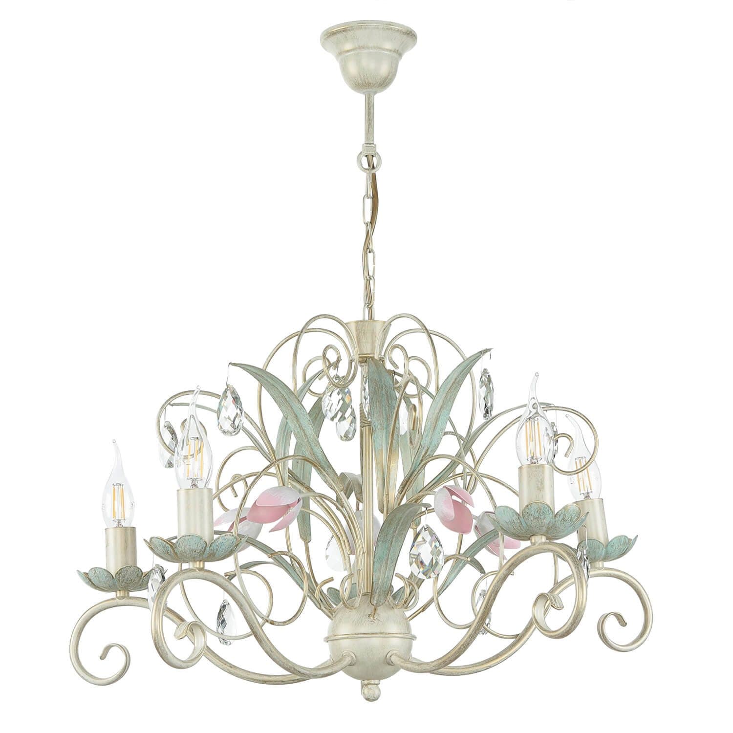 Licht-Erlebnisse Kronleuchter LUCE Floral Rosa Grün Metall Glas - Bild 2