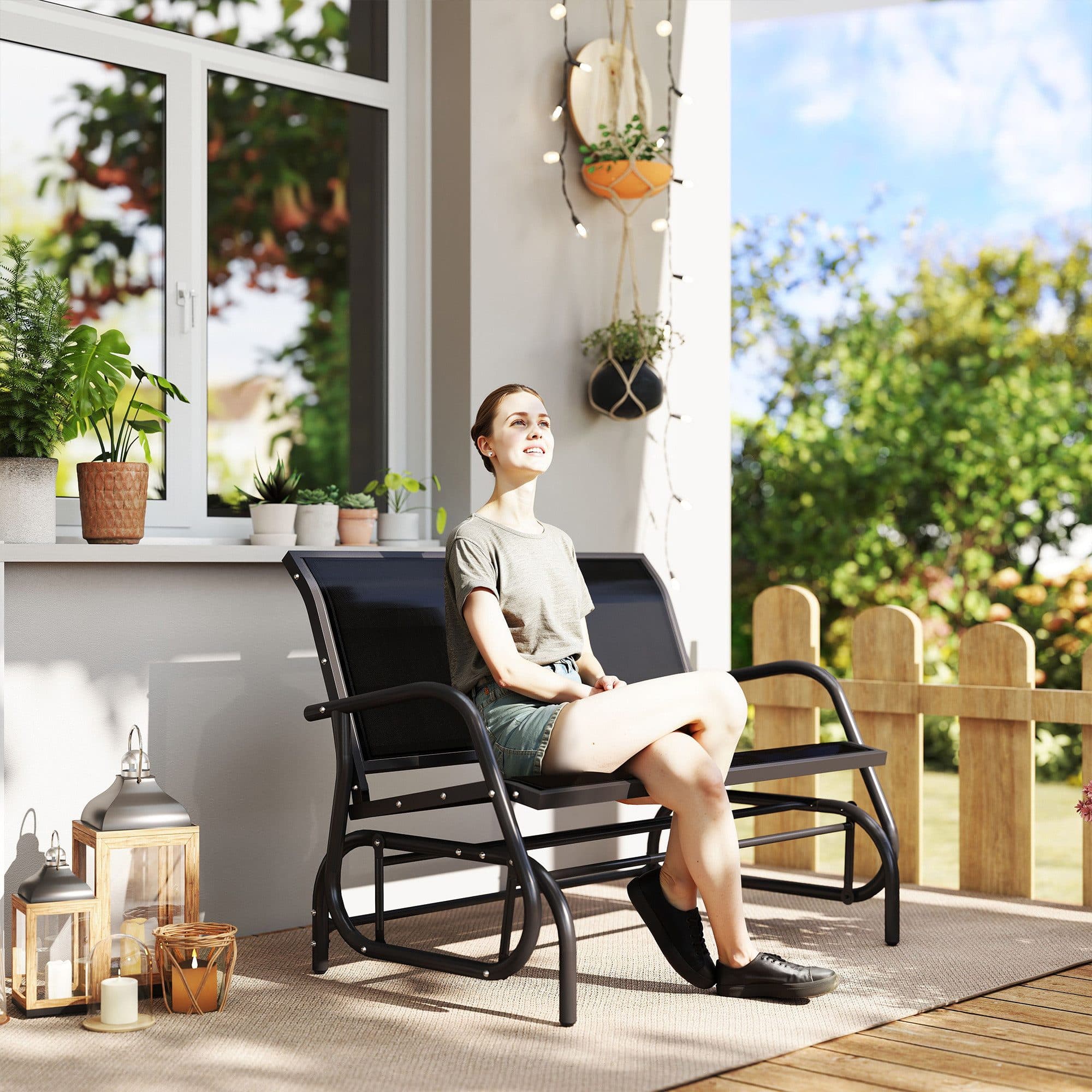 Outsunny Gartenbank mit Schaukelmechanismus Schwarz - Bild 2