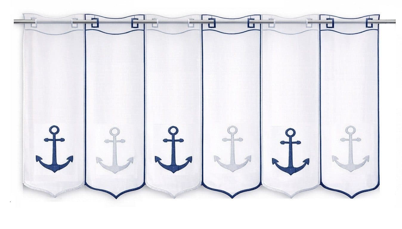 Clever-Kauf-24 Scheibengardine Anker blau/weiß transparent - Bild 2