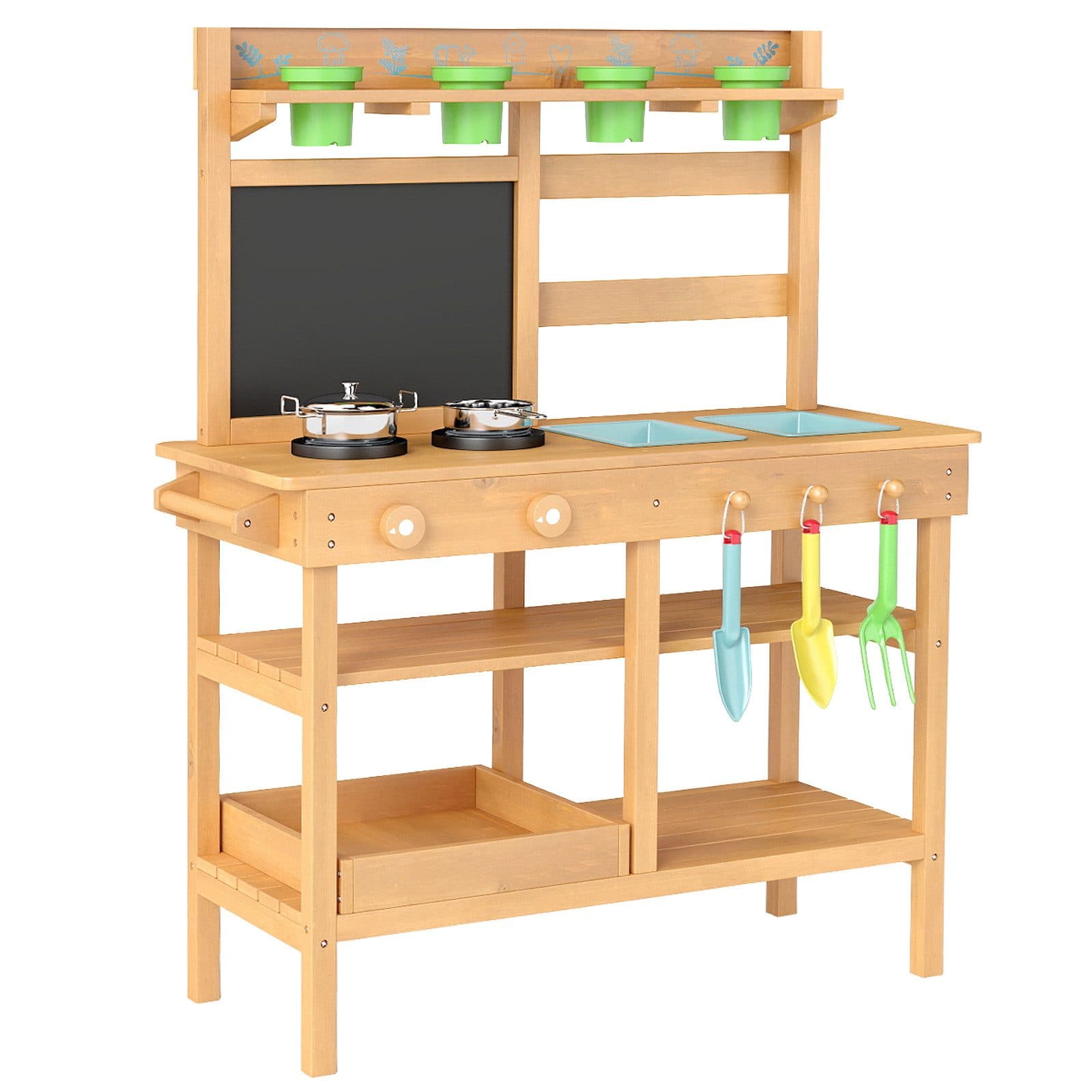 COSTWAY Outdoor-Spielküche Holz Mit herausnehmbaren Spülen - Bild 2