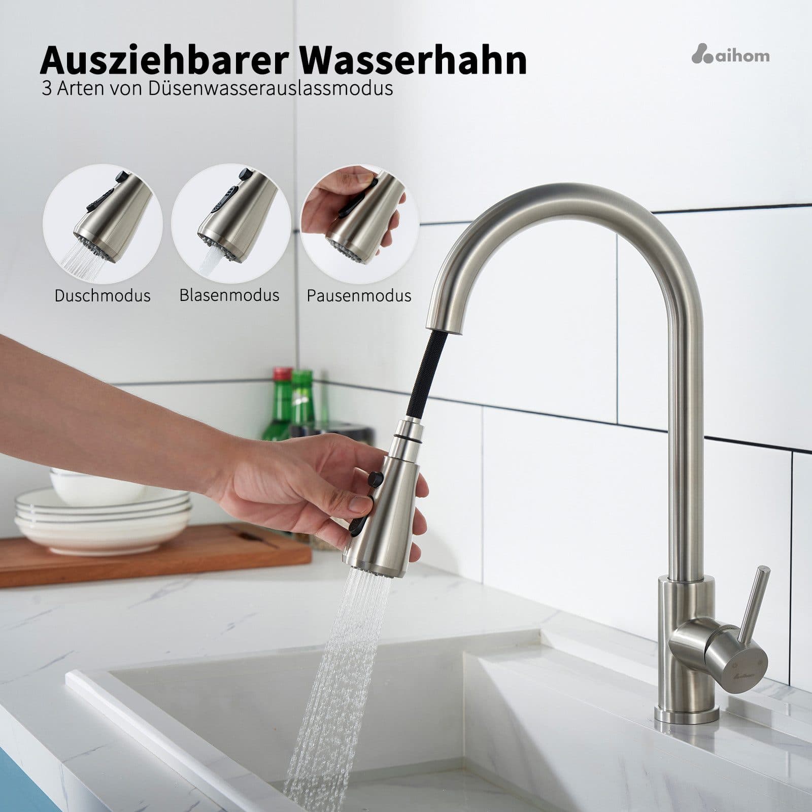 HOMELODY Küchenarmatur 360° Ausziehbar Silber - Bild 2