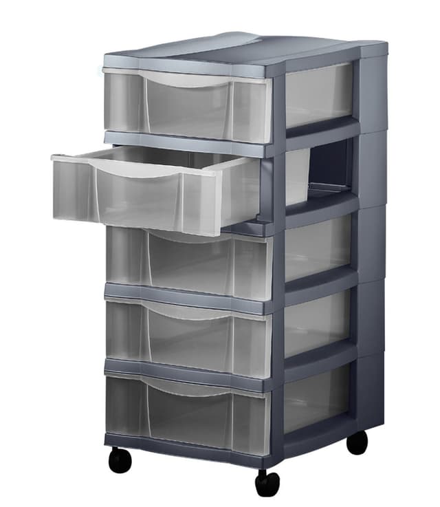 dynamic24 Rollwagen: 5 Schubladen Kunststoff Organizer mit Rollen