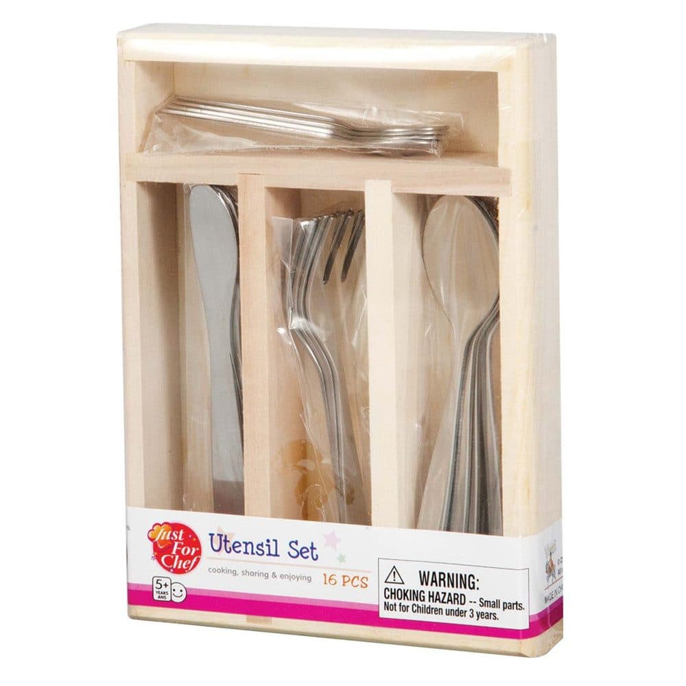 Besttoy Besteckkasten aus Holz mit 16-teiligem Spielzeugbesteck