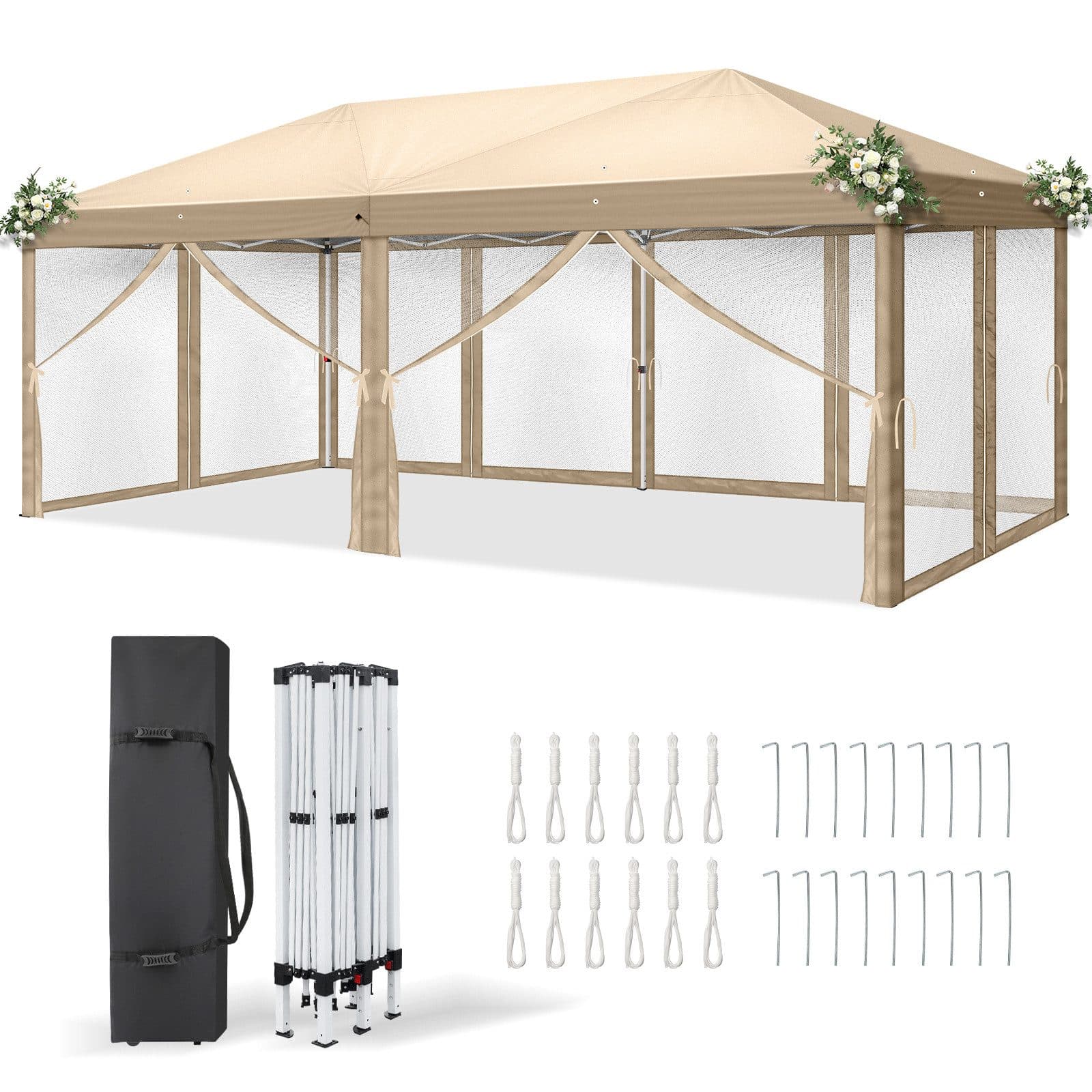 LALAHO Faltpavillon 3x6m mit 6 Netzvorhängen UV-Schutz Gartenpavillon - Bild 2
