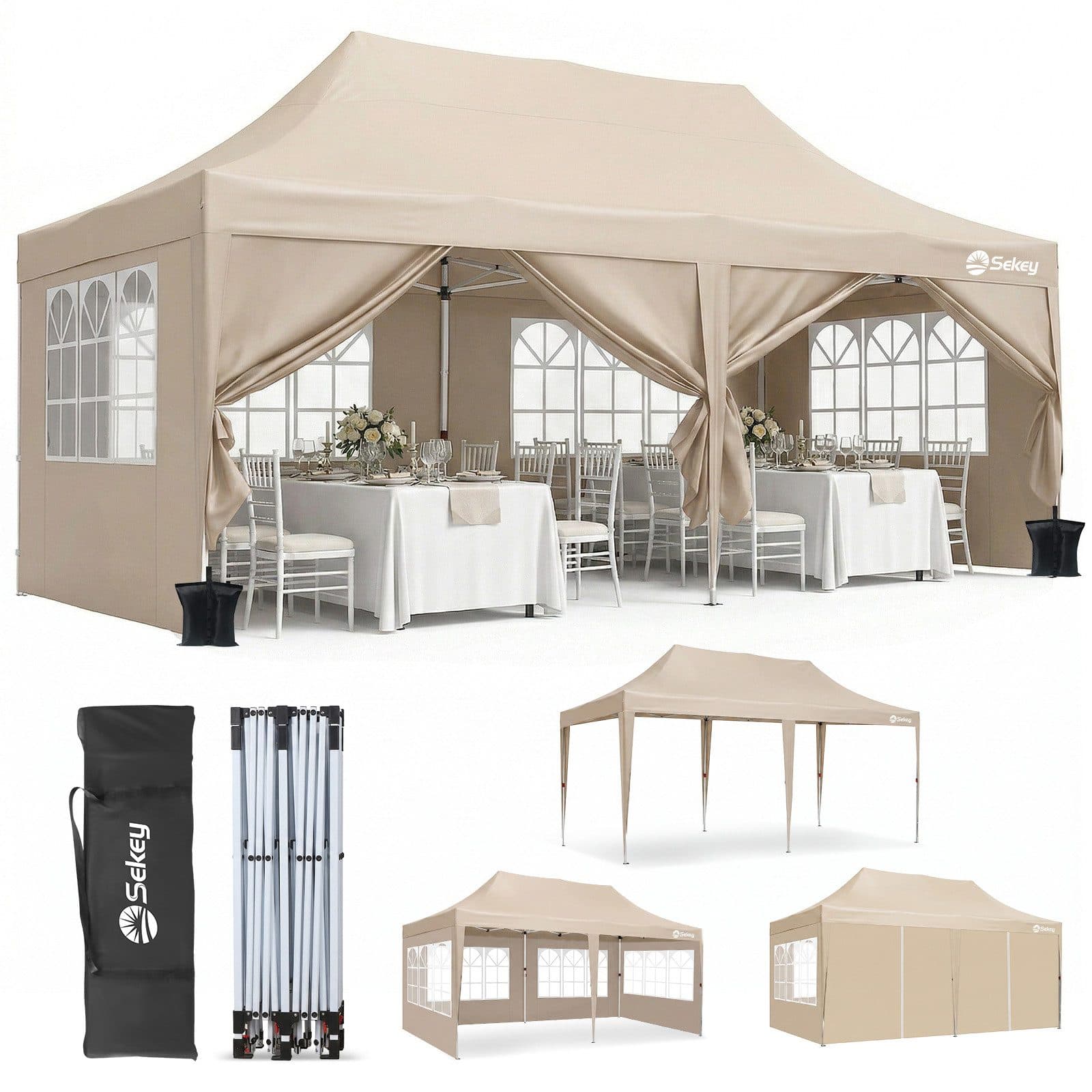Sekey Faltpavillon 3x6 m Beige Höhenverstellbar Wasserdicht UV50+ - Bild 2