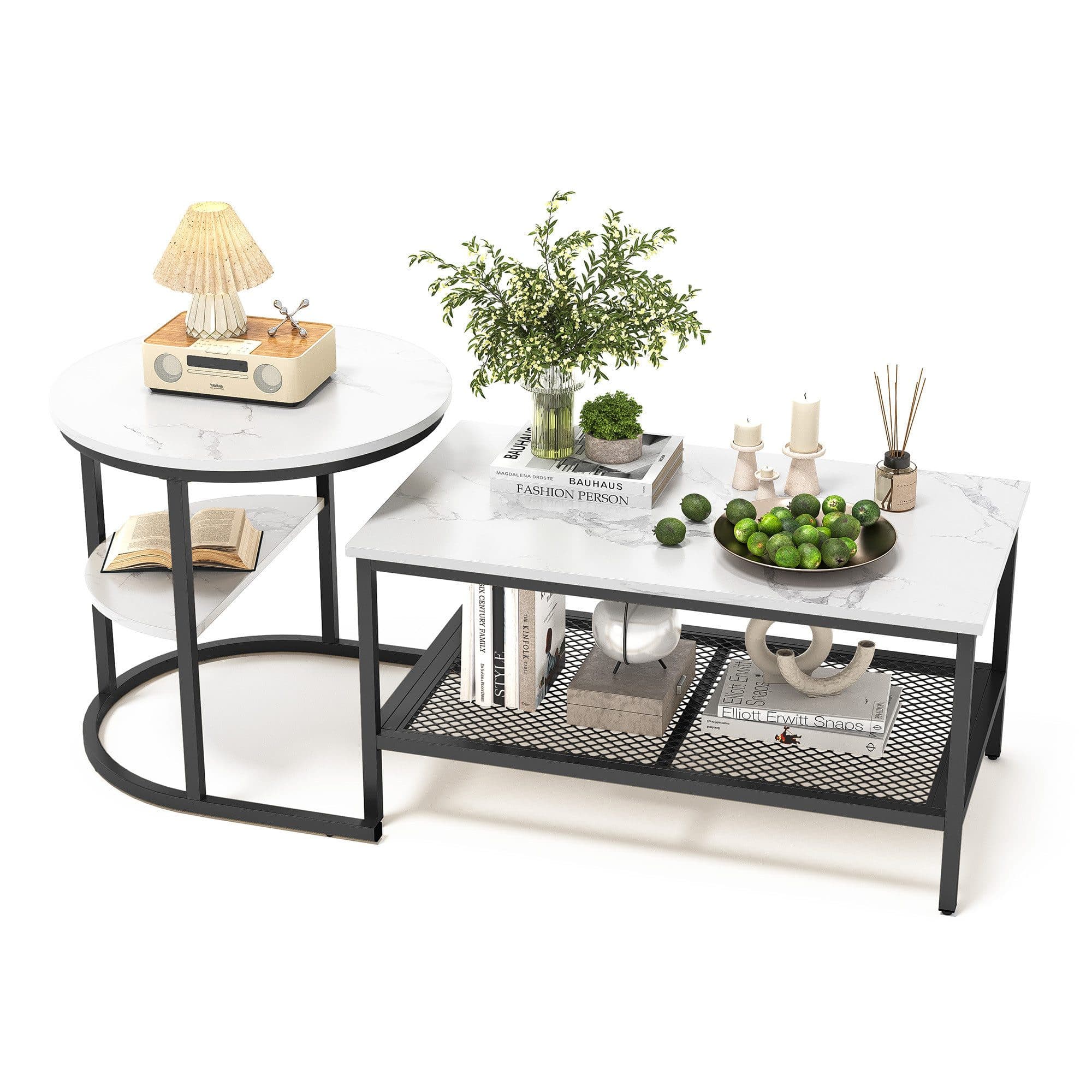 SEEZSSA Couchtisch 2er Set Schwarz Kunstmarmor Metall - Bild 2