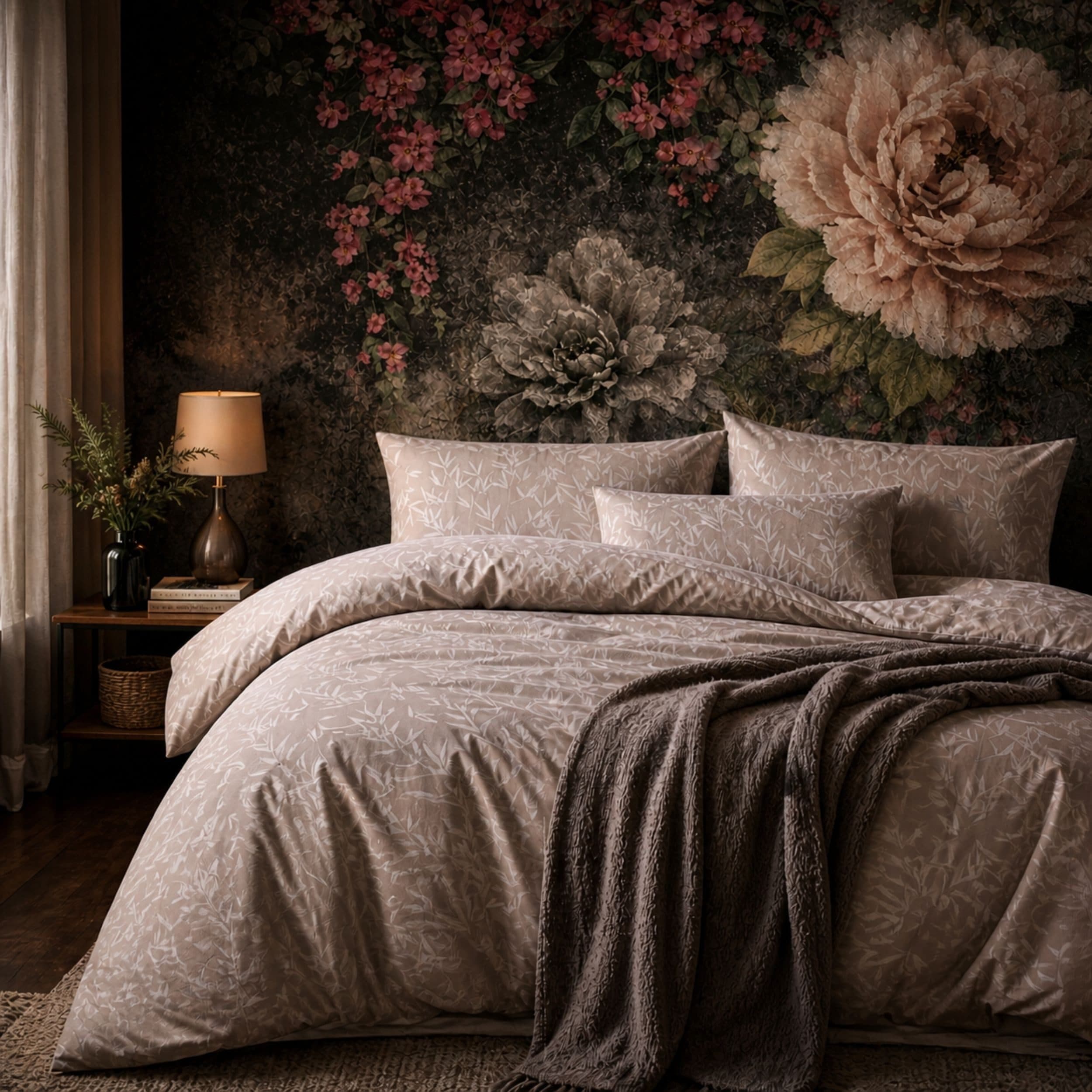 ZIRVEHOME Bettwäsche Beige Bambusblätter Design 240x220 cm 3-teilig - Bild 2