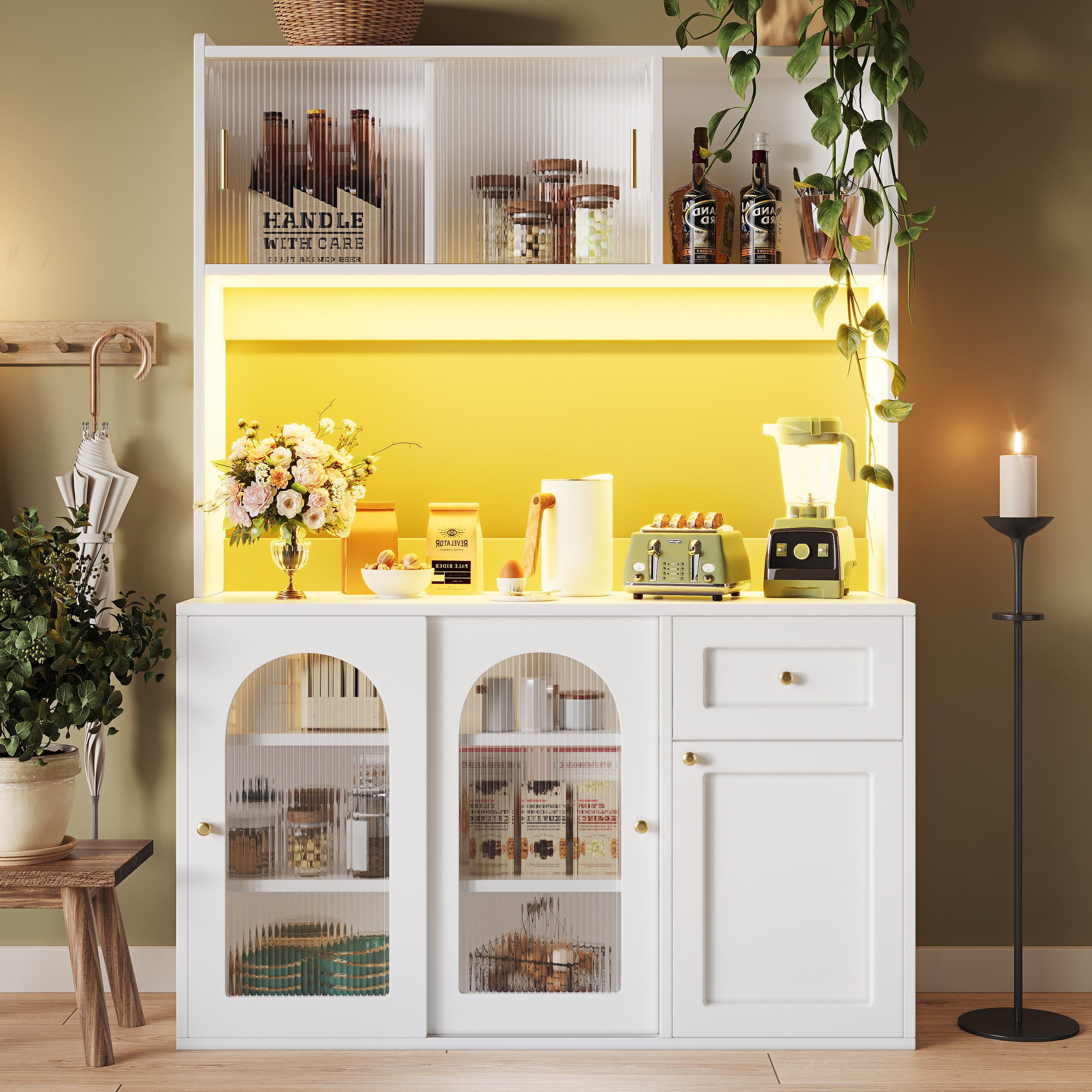 Flieks Küchenbuffet Weiß mit LED-Beleuchtung und Glas-Schiebetüren - Bild 2