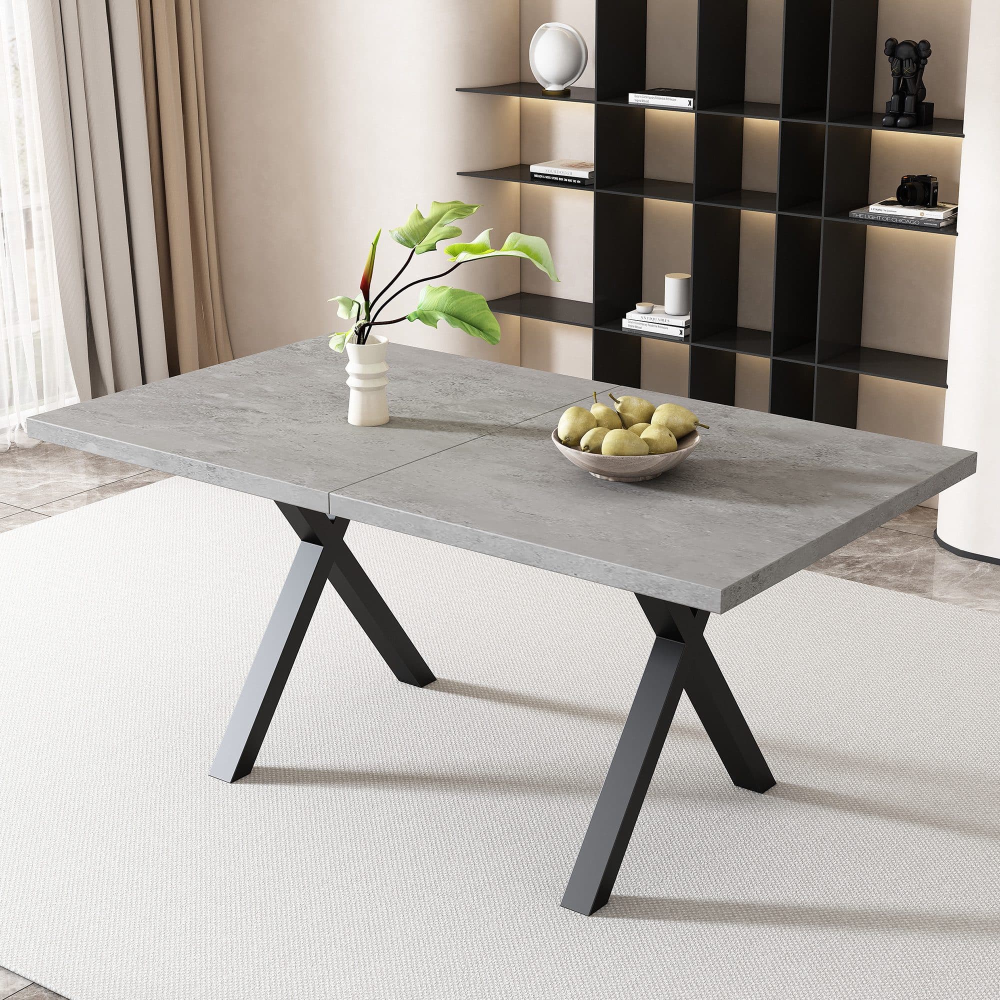 KLAM HOME Esstisch Modern Schwarz Eiche MDF Metall Kreuzbein - Bild 2