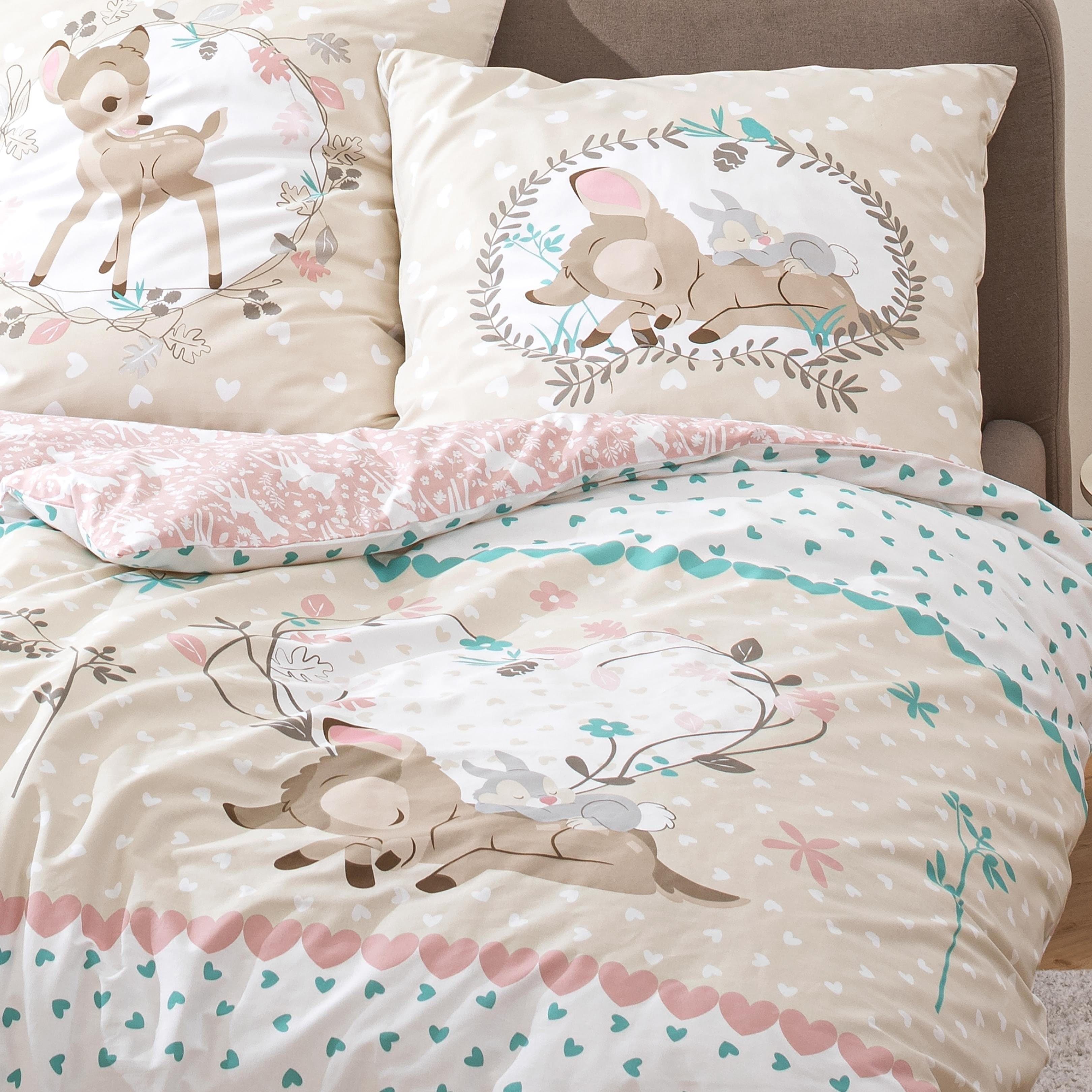 MTOnlinehandel Kinderbettwäsche Bambi Disney Beige Rosa Renforcé