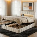 PXloue LED Polsterbett Doppelbett Jugendbett Bettkasten USB-Anschluss 140x200 cm Bild 2