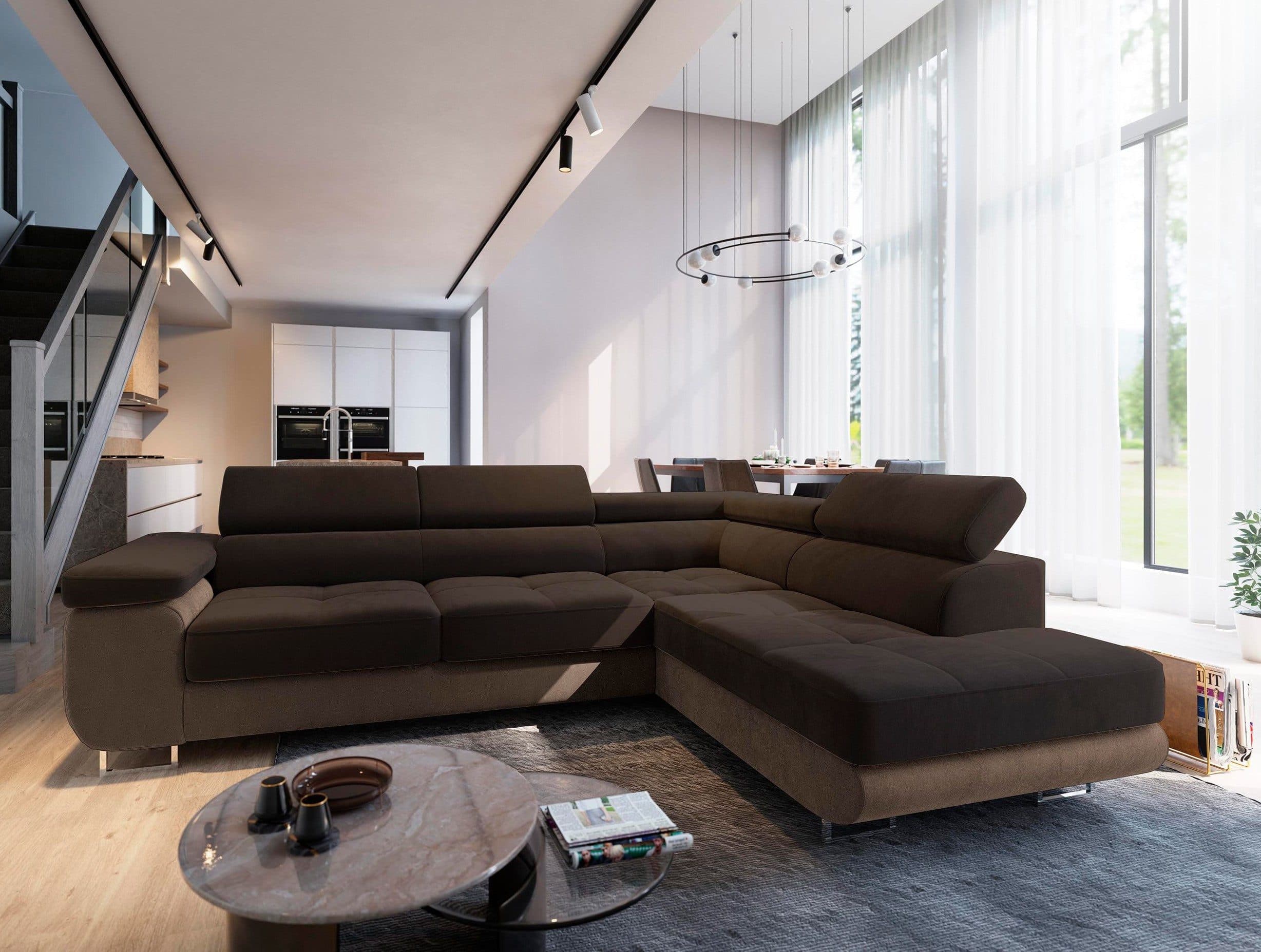Masseno Ecksofa SELVA L-Form mit Schlaffunktion und Bettkasten Braun - Bild 2