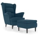 furnicato Ohrensessel Blau Samt mit Hocker Bild 2